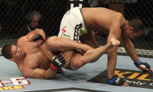 Rousimar Palhares often uses the Stop, Drop, and Leglock Strategy